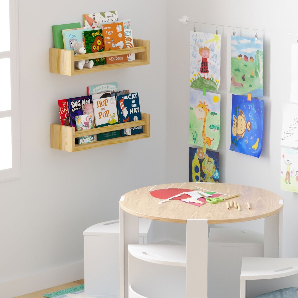 Étagères murales pour enfants Wallniture Elba, rangement pour chambre d'enfant, organisateur de jouets, bibliothèque en bois, lot de 2 - N/A