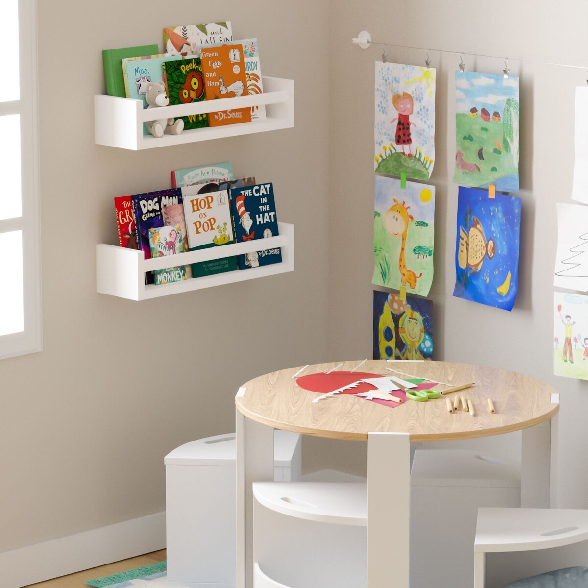 Étagères murales pour enfants Wallniture Elba, rangement pour chambre d'enfant, organisateur de jouets, bibliothèque en bois, lot de 2 - N/A