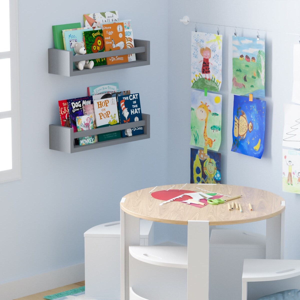 Étagères murales pour enfants Wallniture Elba, rangement pour chambre d'enfant, organisateur de jouets, bibliothèque en bois, lot de 2 - N/A