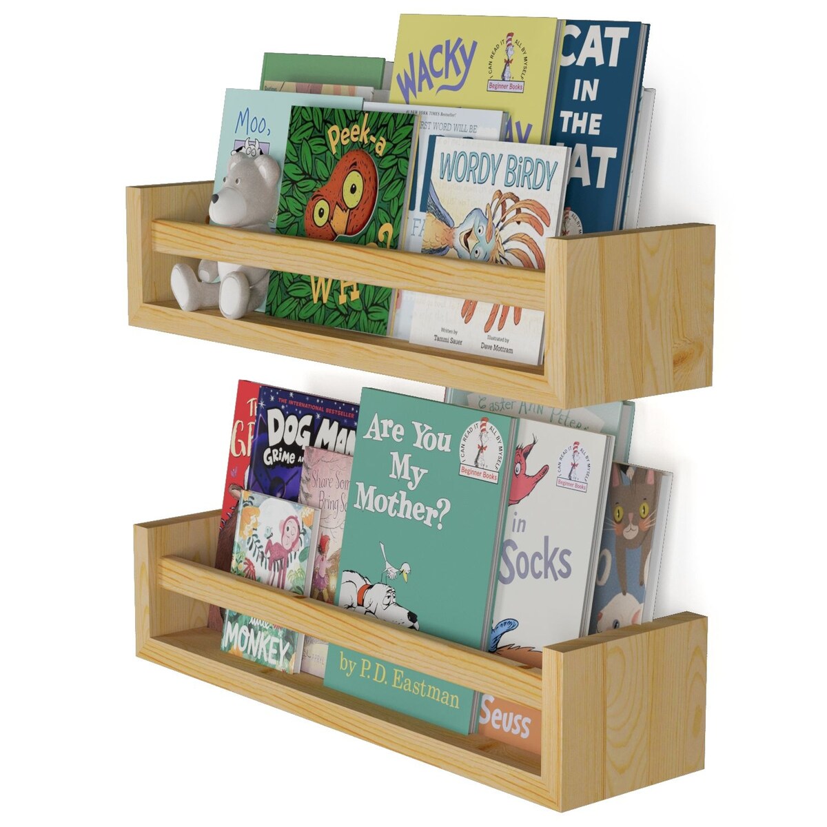 Étagères murales pour enfants Wallniture Elba, rangement pour chambre d'enfant, organisateur de jouets, bibliothèque en bois, lot de 2 - N/A