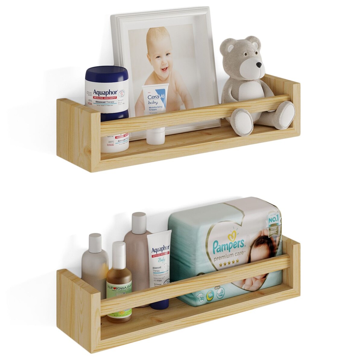Étagères murales pour enfants Wallniture Elba, rangement pour chambre d'enfant, organisateur de jouets, bibliothèque en bois, lot de 2 - N/A