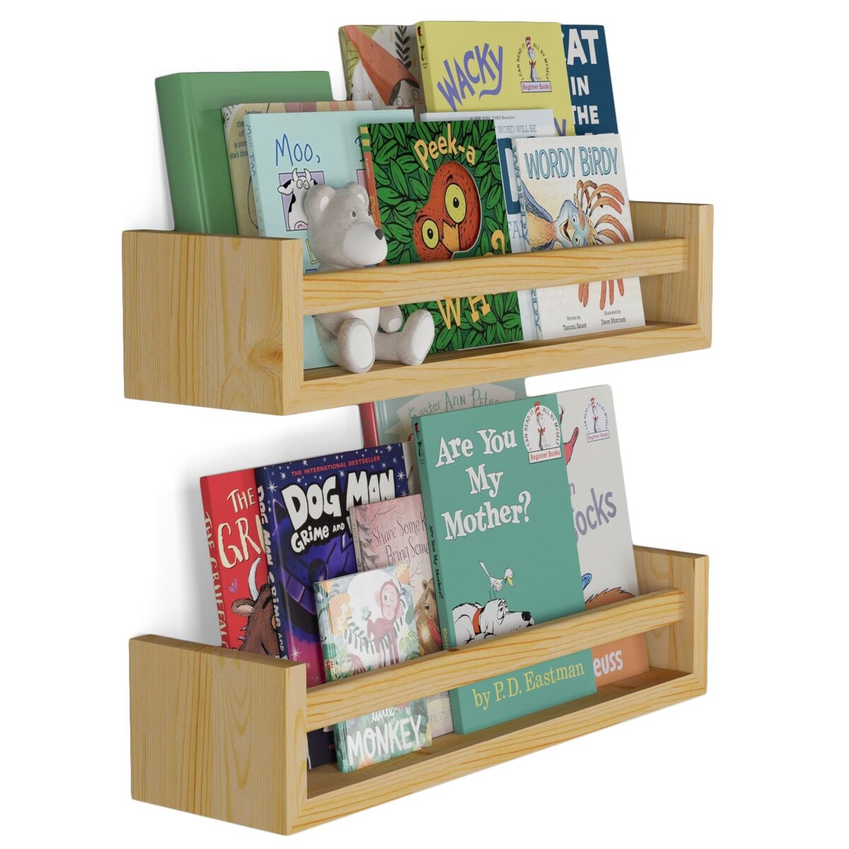 Étagères murales pour enfants Wallniture Elba, rangement pour chambre d'enfant, organisateur de jouets, bibliothèque en bois, lot de 2 - N/A