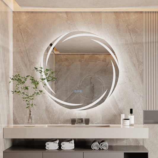 Miroir de salle de bain tactile à LED étanche, antibuée, à intensité variable