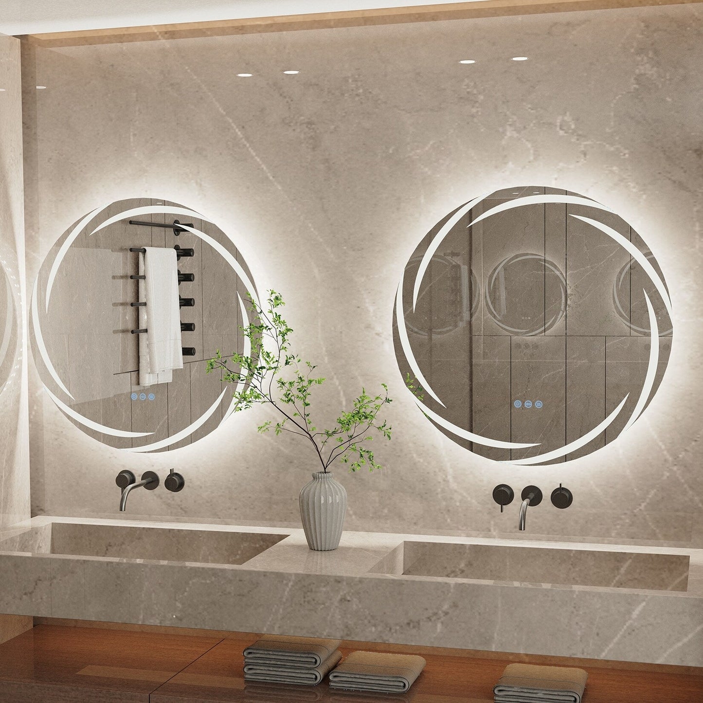 Miroir de salle de bain tactile à LED étanche, antibuée, à intensité variable