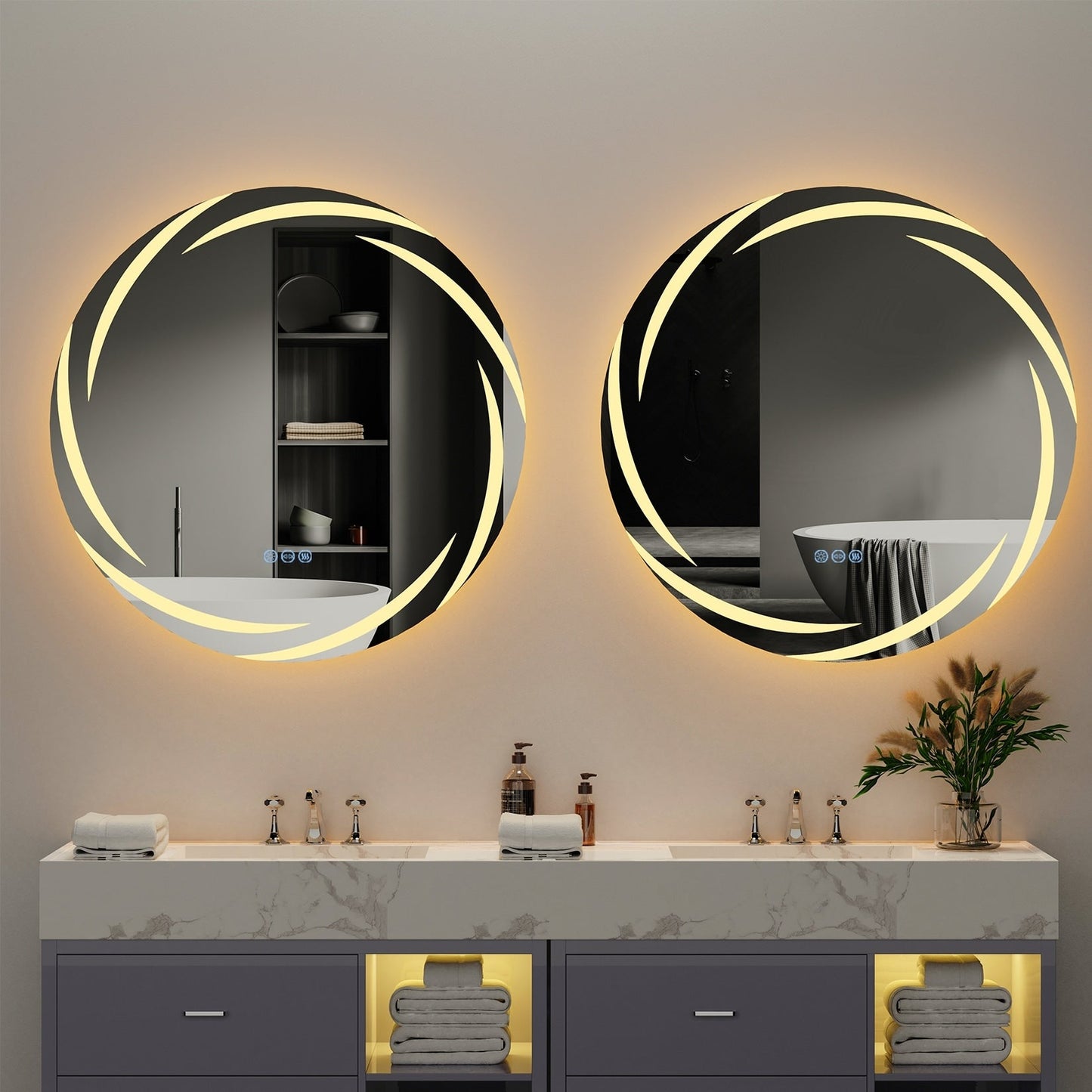 Miroir de salle de bain tactile à LED étanche, antibuée, à intensité variable