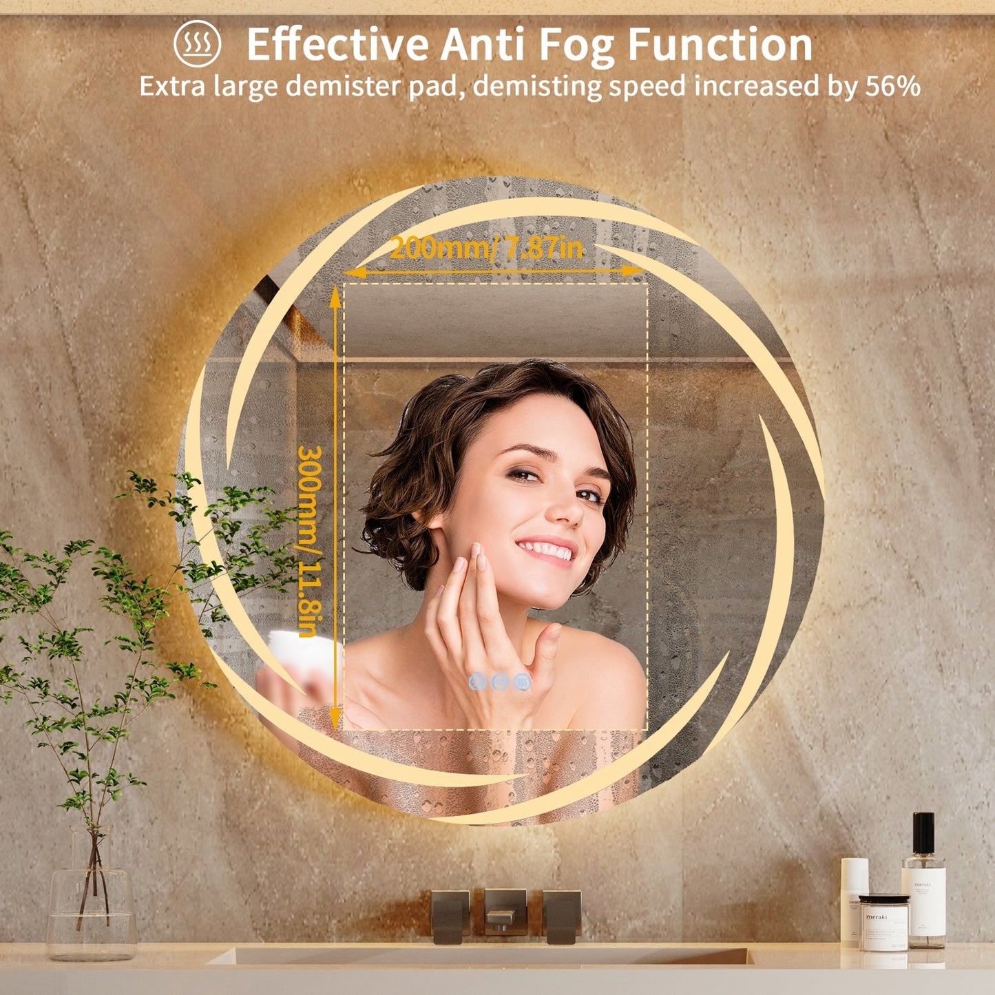 Miroir de salle de bain tactile à LED étanche, antibuée, à intensité variable
