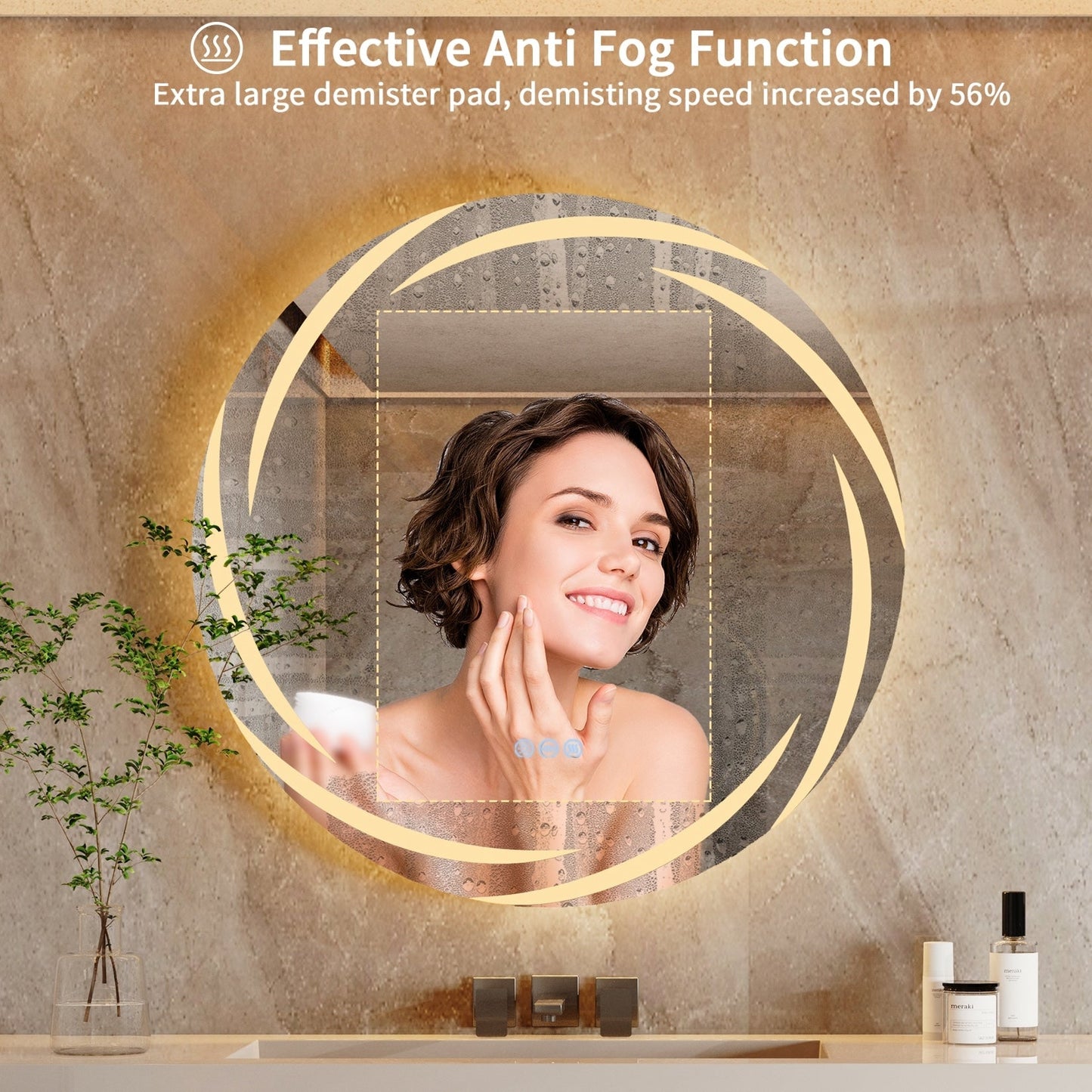 Miroir de salle de bain tactile à LED étanche, antibuée, à intensité variable
