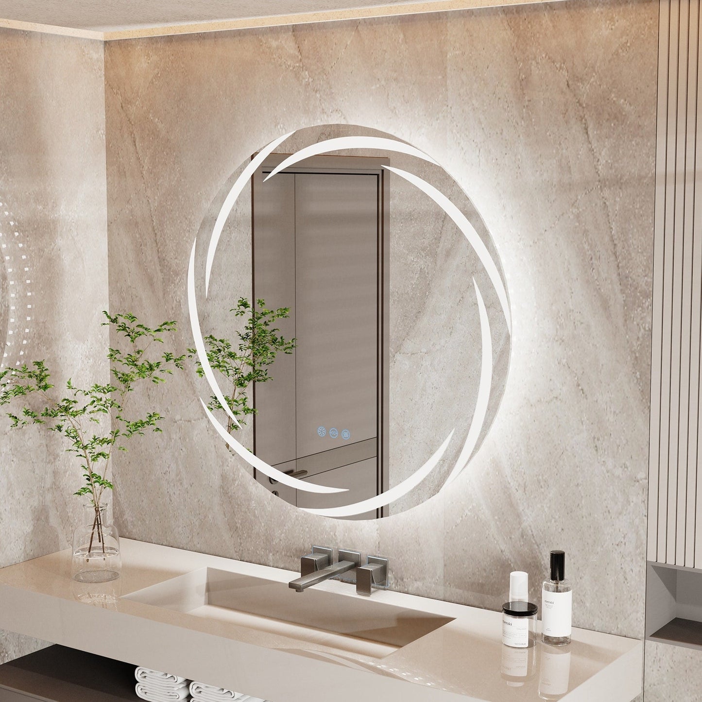 Miroir de salle de bain tactile à LED étanche, antibuée, à intensité variable
