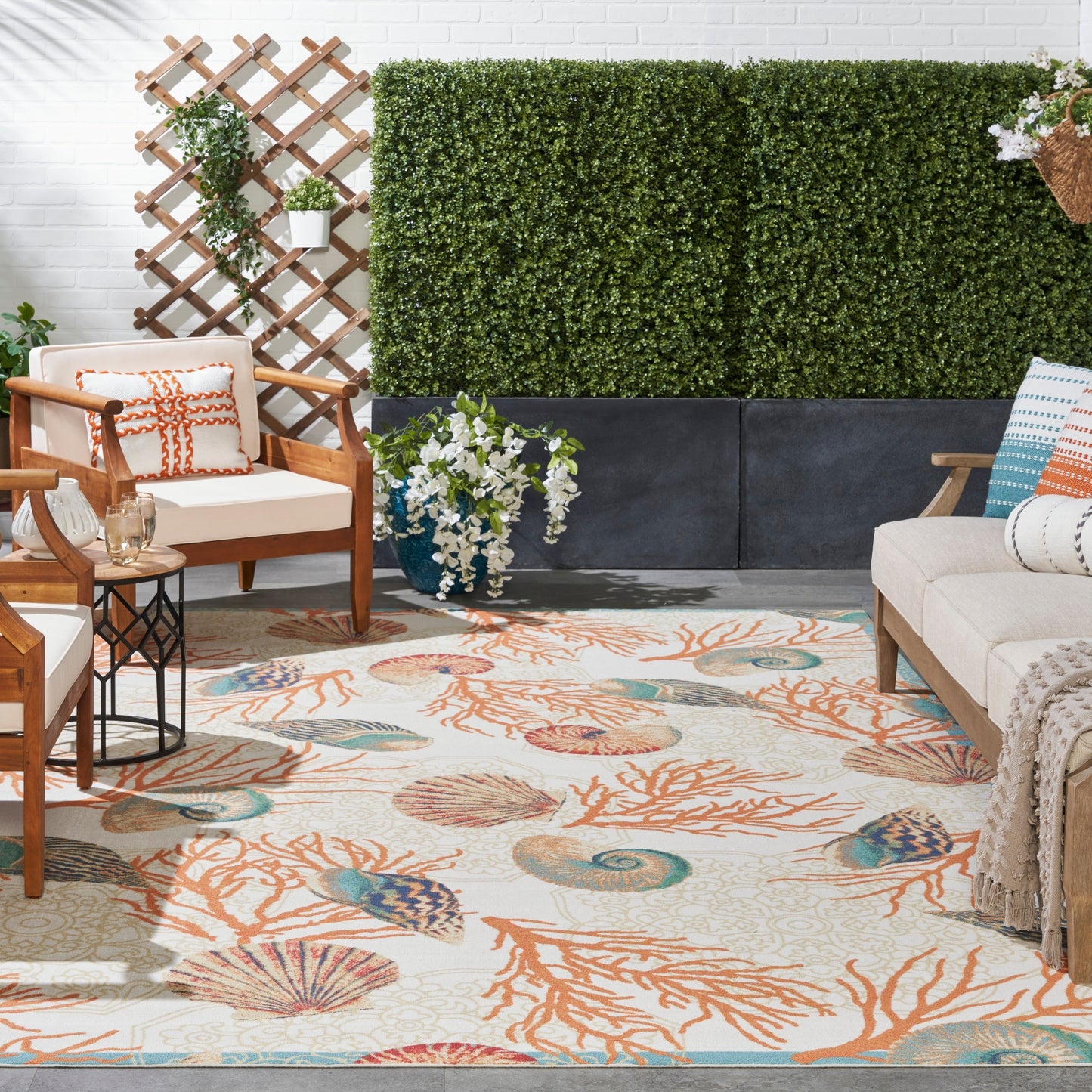 Waverly Sun & Shade Shore Thing Tropical Sea Shell Floral Indoor Outdoor Area Rug
