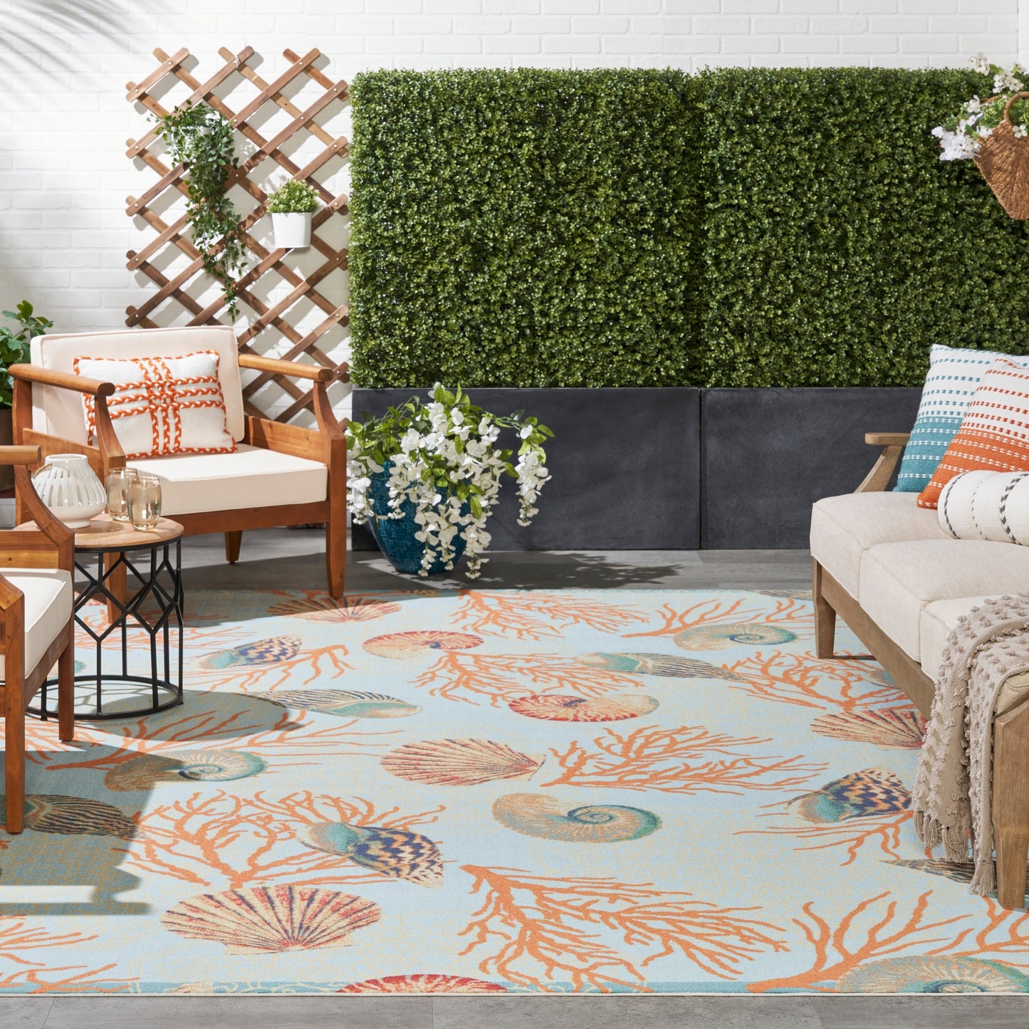 Waverly Sun & Shade Shore Thing Tropical Sea Shell Floral Indoor Outdoor Area Rug