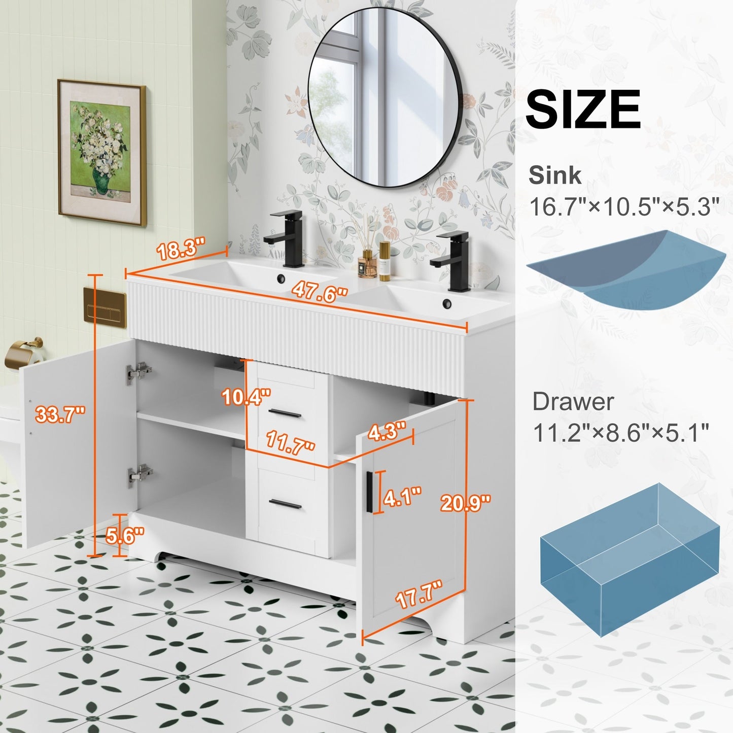 Ensemble de meuble-lavabo Wavy Line 30/36/48 avec lavabo et robinet