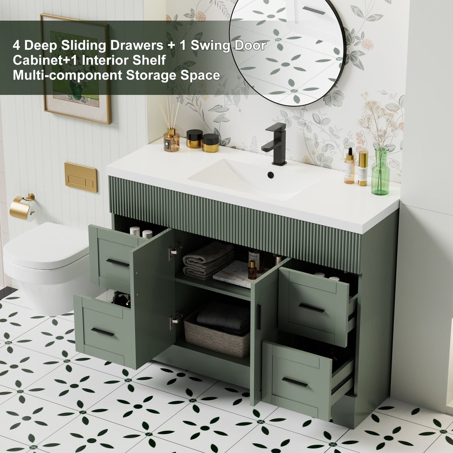 Ensemble de meuble-lavabo Wavy Line 30/36/48 avec lavabo et robinet