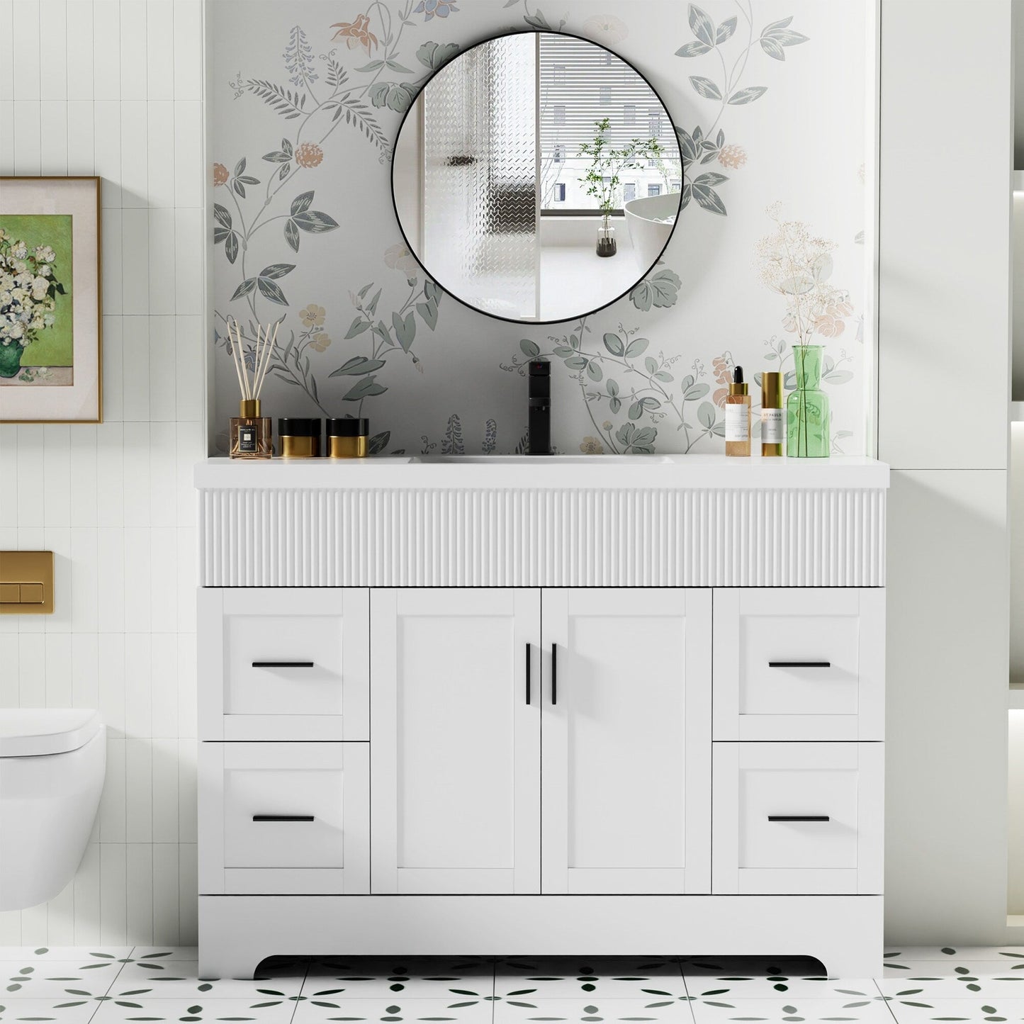 Ensemble de meuble-lavabo Wavy Line 30/36/48 avec lavabo et robinet
