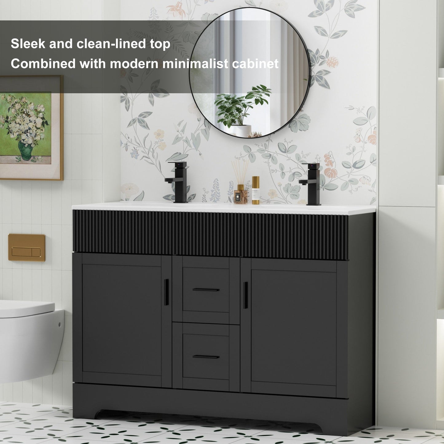 Ensemble de meuble-lavabo Wavy Line 30/36/48 avec lavabo et robinet
