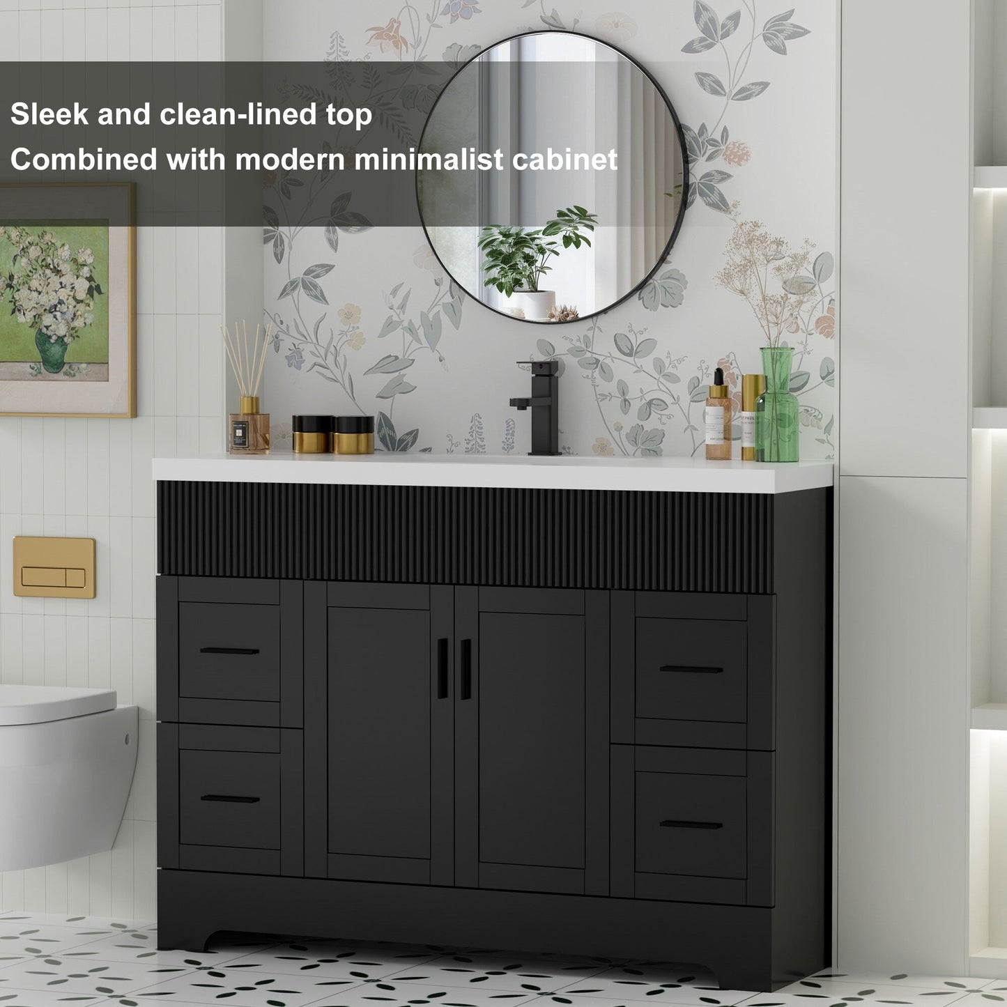 Ensemble de meuble-lavabo Wavy Line 30/36/48 avec lavabo et robinet