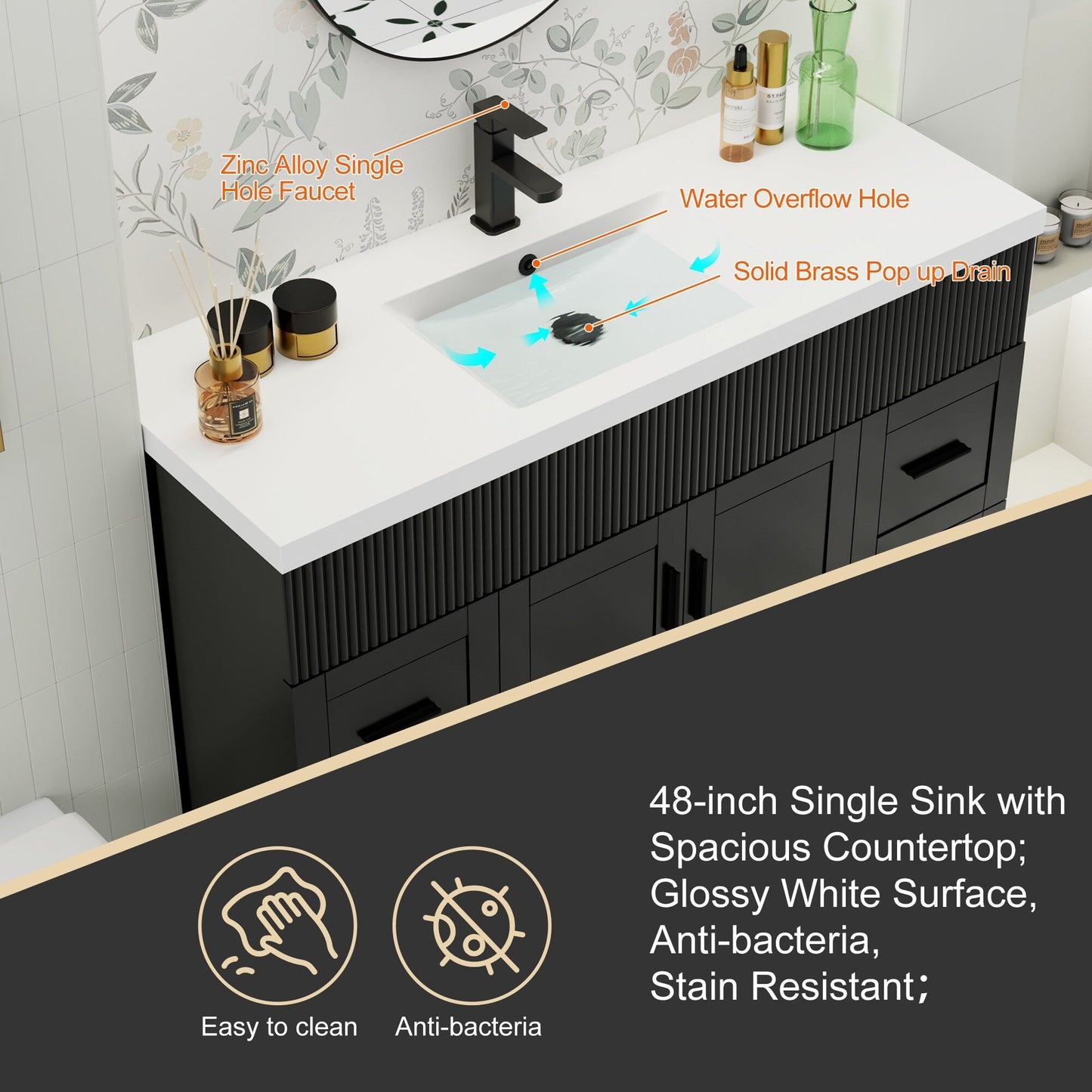 Ensemble de meuble-lavabo Wavy Line 30/36/48 avec lavabo et robinet
