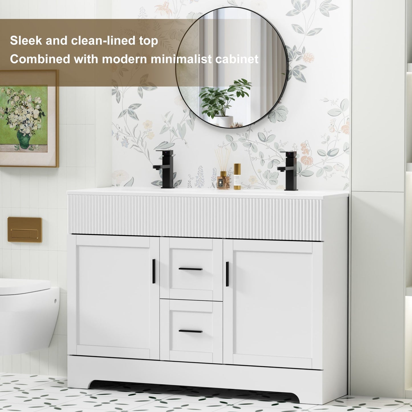 Ensemble de meuble-lavabo Wavy Line 30/36/48 avec lavabo et robinet