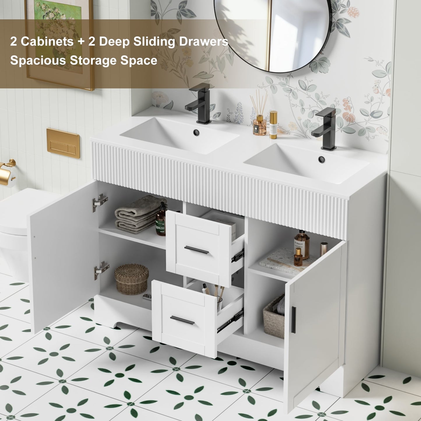 Ensemble de meuble-lavabo Wavy Line 30/36/48 avec lavabo et robinet