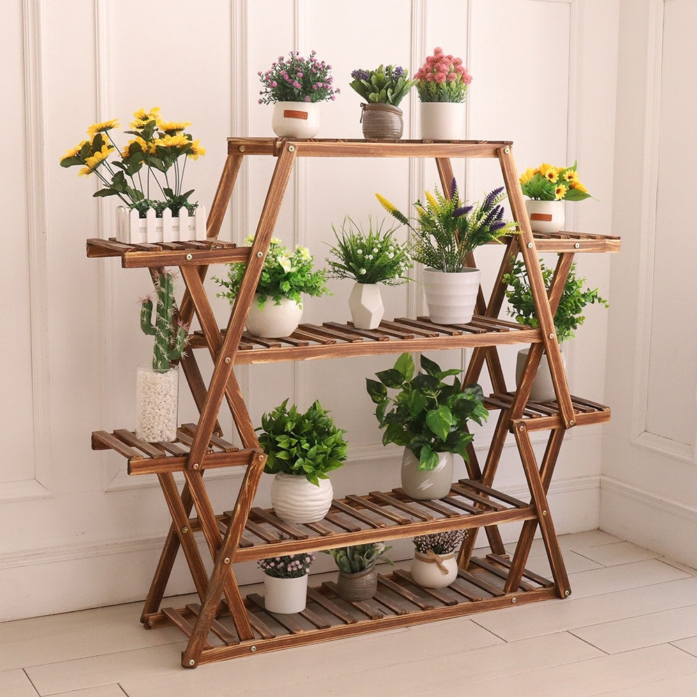 Grand support de jardin en bois pour plantes d'intérieur et d'extérieur, échelle, étagères