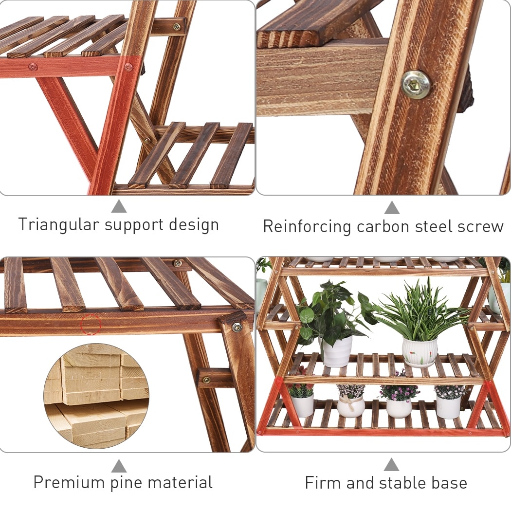 Grand support de jardin en bois pour plantes d'intérieur et d'extérieur, échelle, étagères
