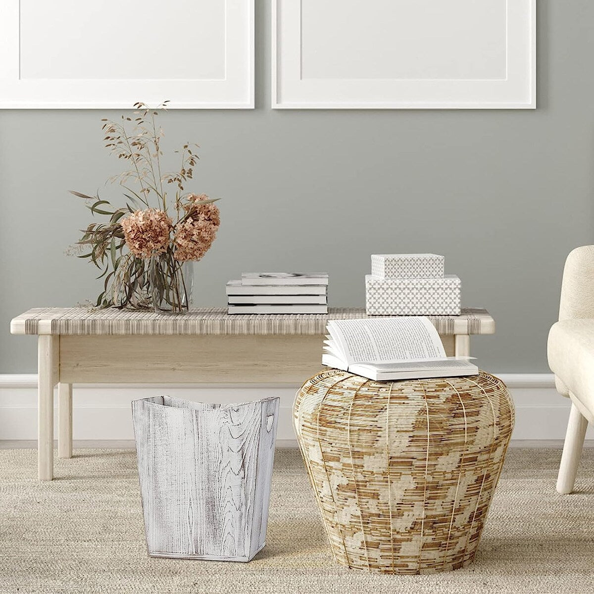 Poubelle en bois, corbeille à papier de style ferme rustique