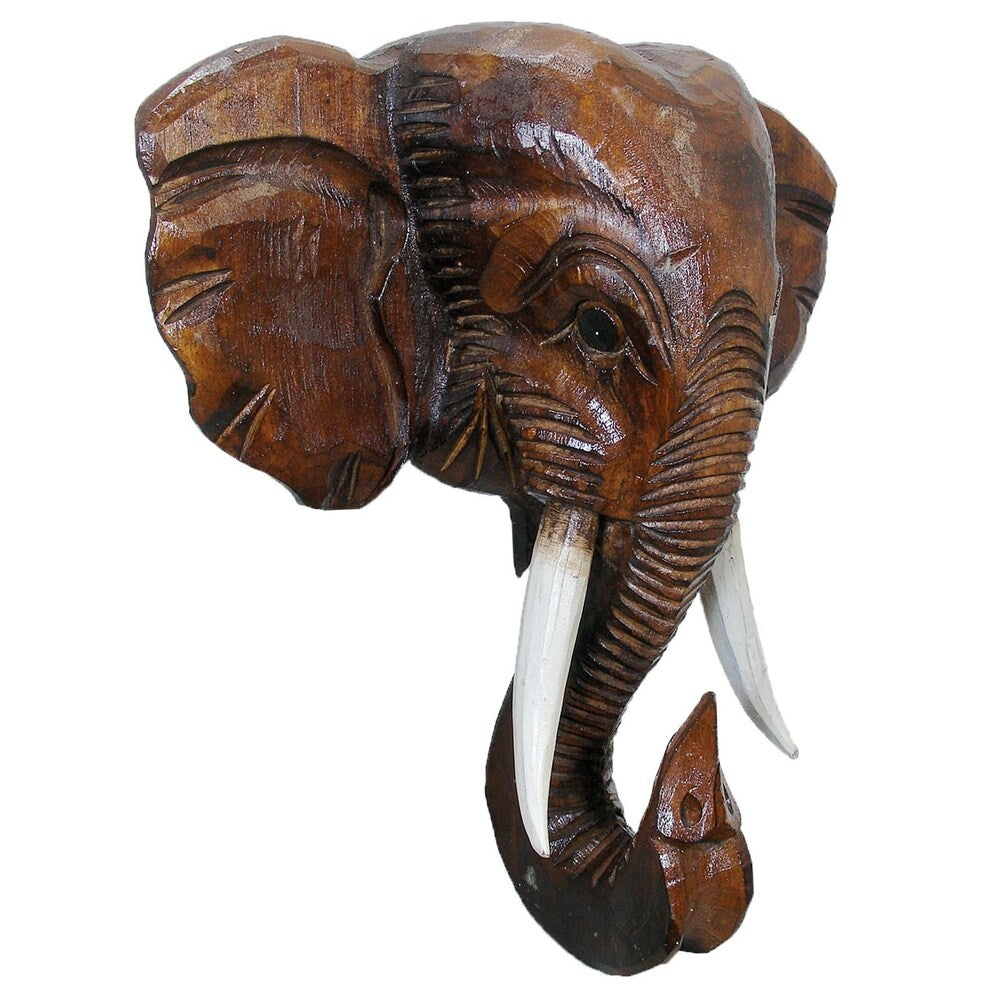 Décoration murale en bois en forme de tête d'éléphant