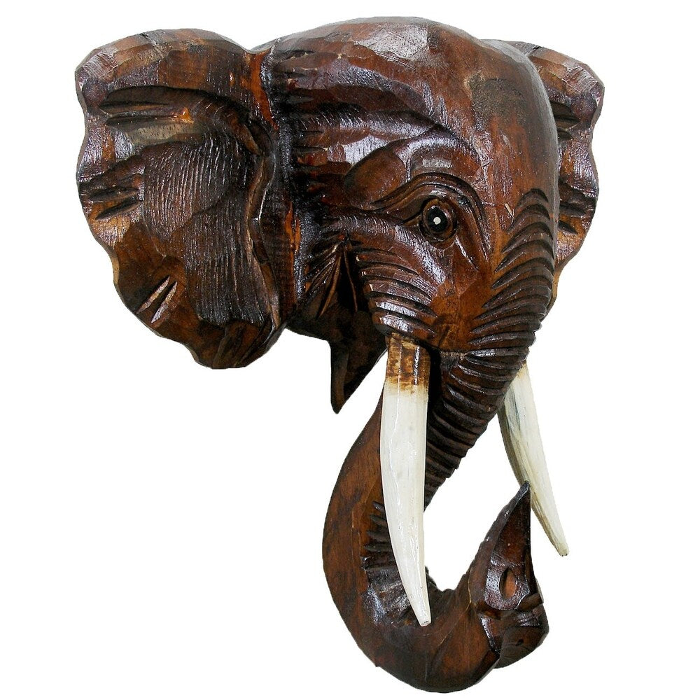 Décoration murale en bois en forme de tête d'éléphant