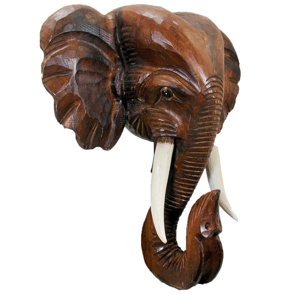 Décoration murale en bois en forme de tête d'éléphant