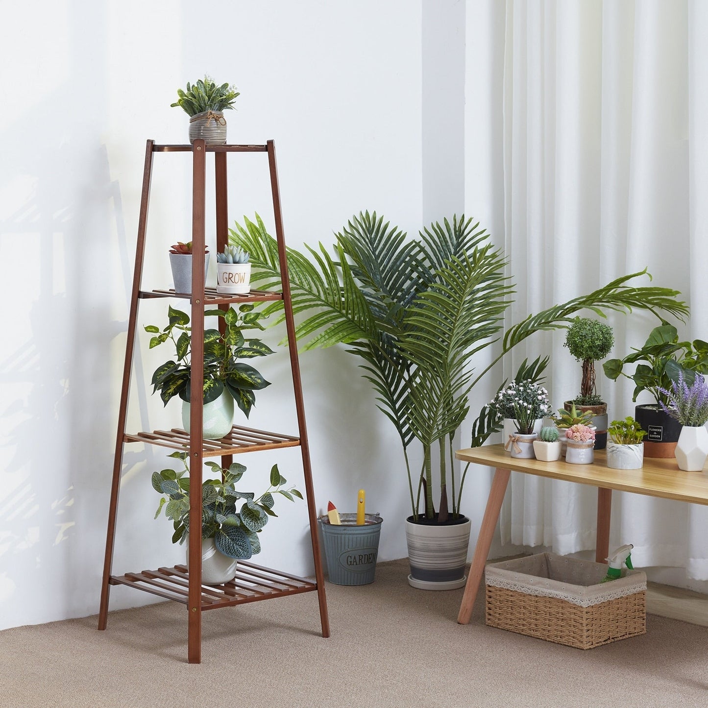 Support de fleurs en bois, cadre pour plantes, étagère à pots à plusieurs niveaux pour balcon