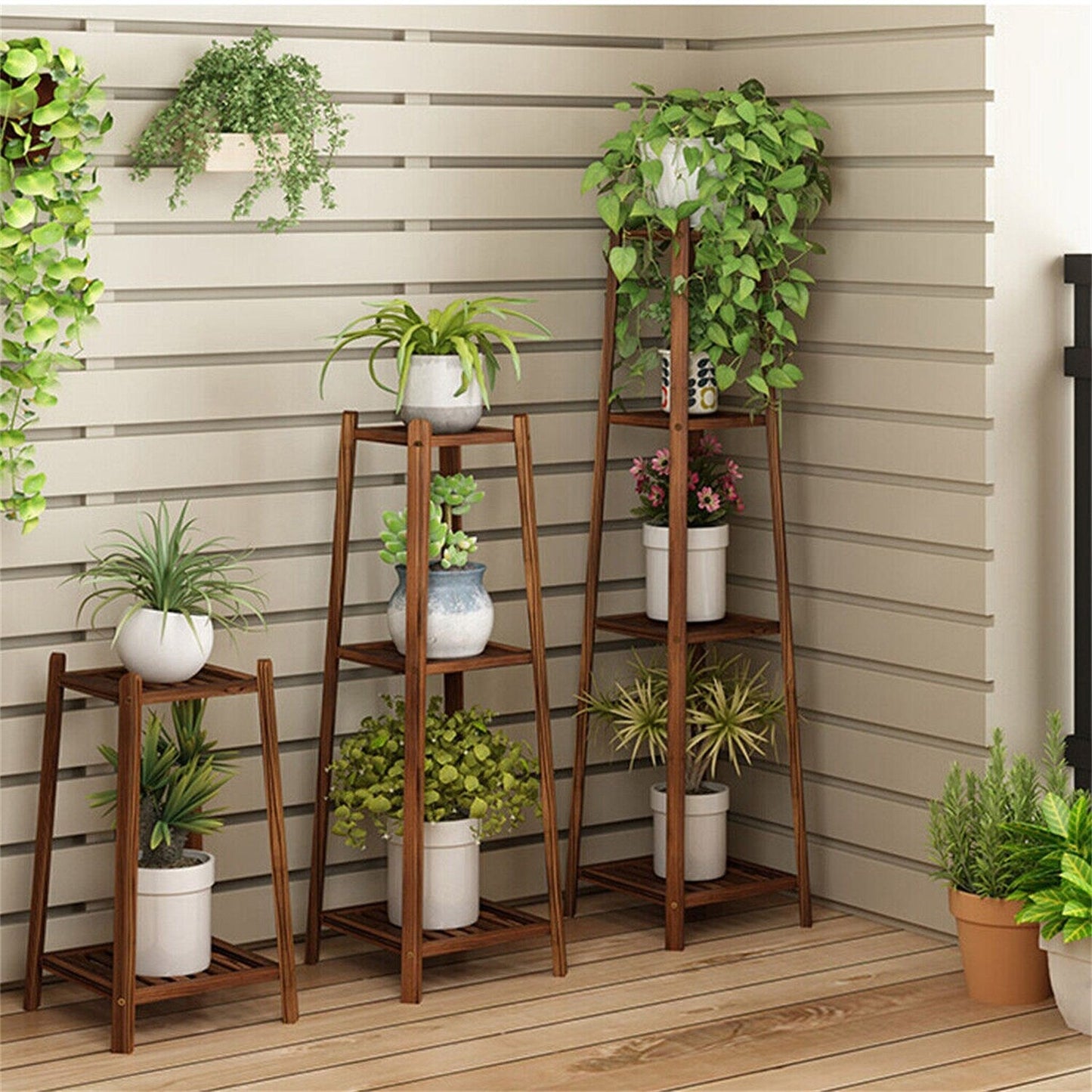 Support de fleurs en bois, cadre pour plantes, étagère à pots à plusieurs niveaux pour balcon