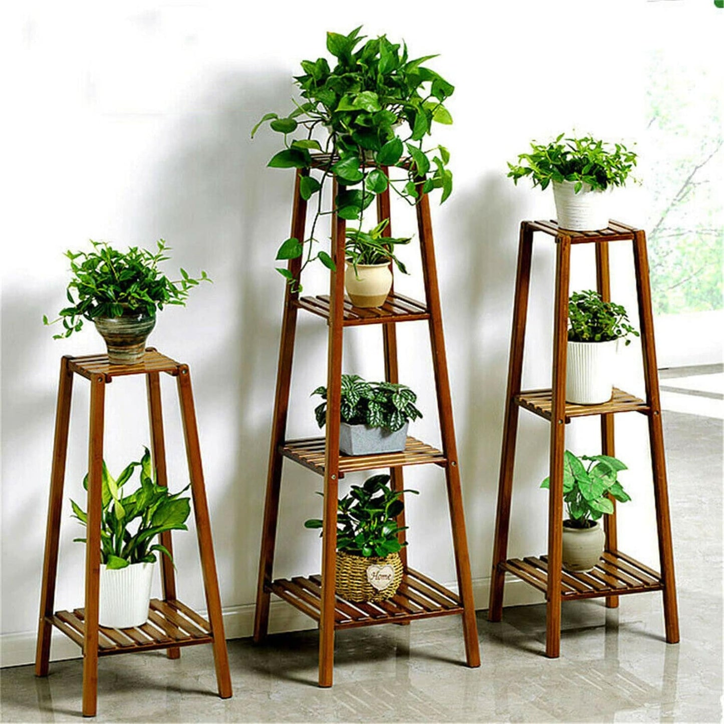 Support de fleurs en bois, cadre pour plantes, étagère à pots à plusieurs niveaux pour balcon