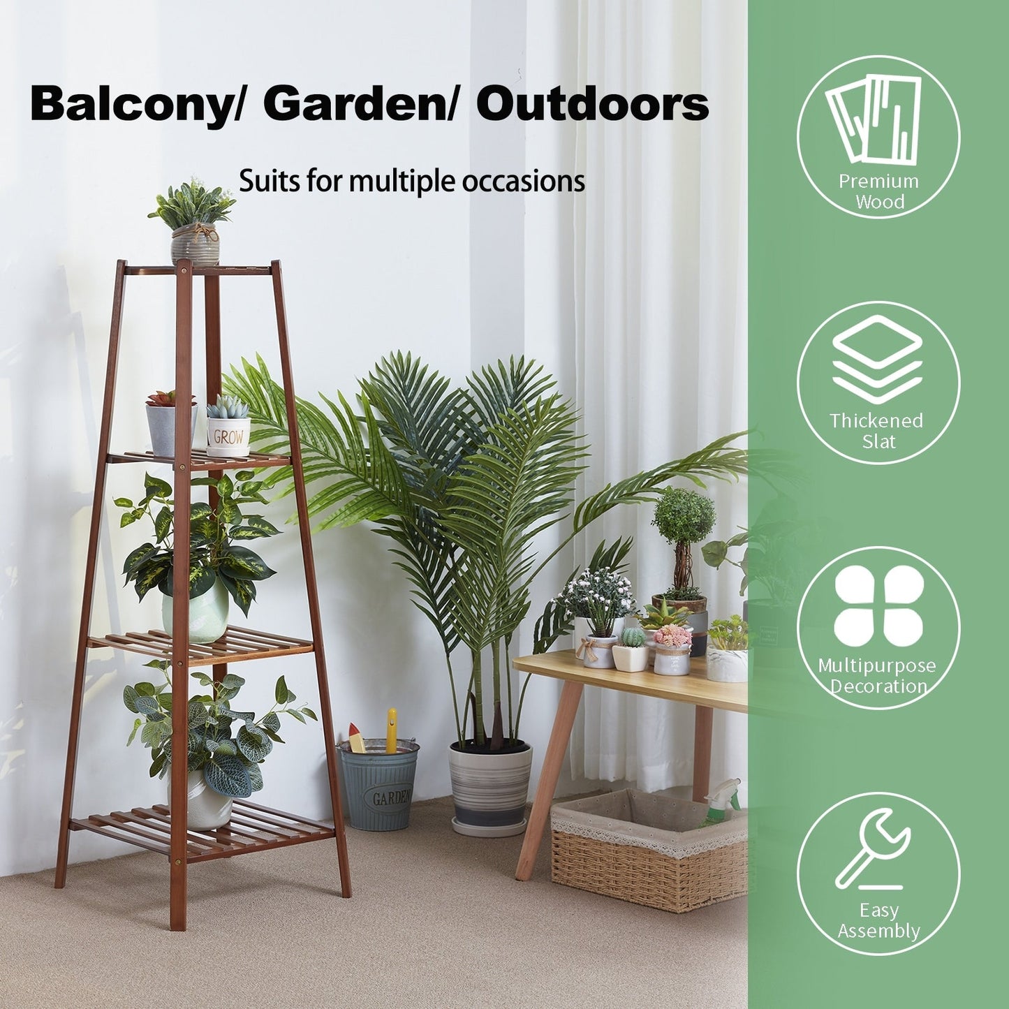 Support de fleurs en bois, cadre pour plantes, étagère à pots à plusieurs niveaux pour balcon