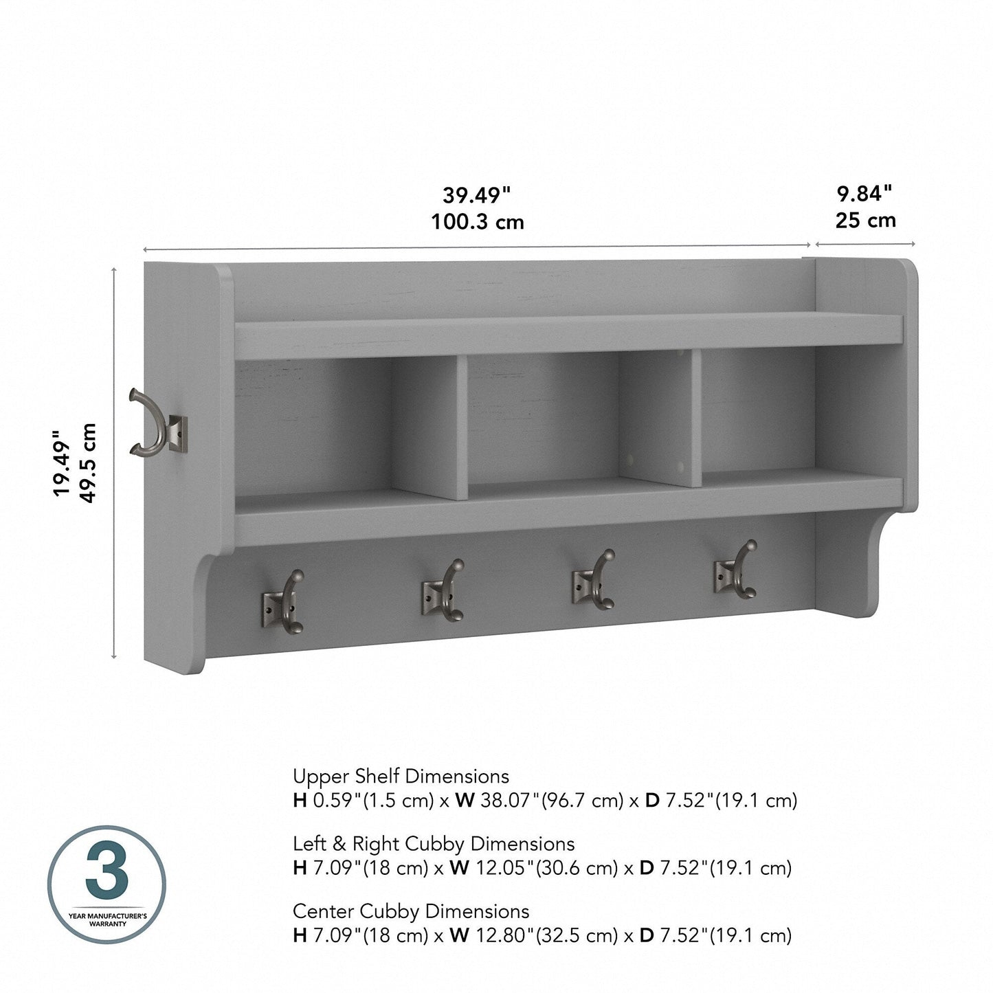 Porte-manteau mural Woodland 40 W avec étagère par Bush Furniture
