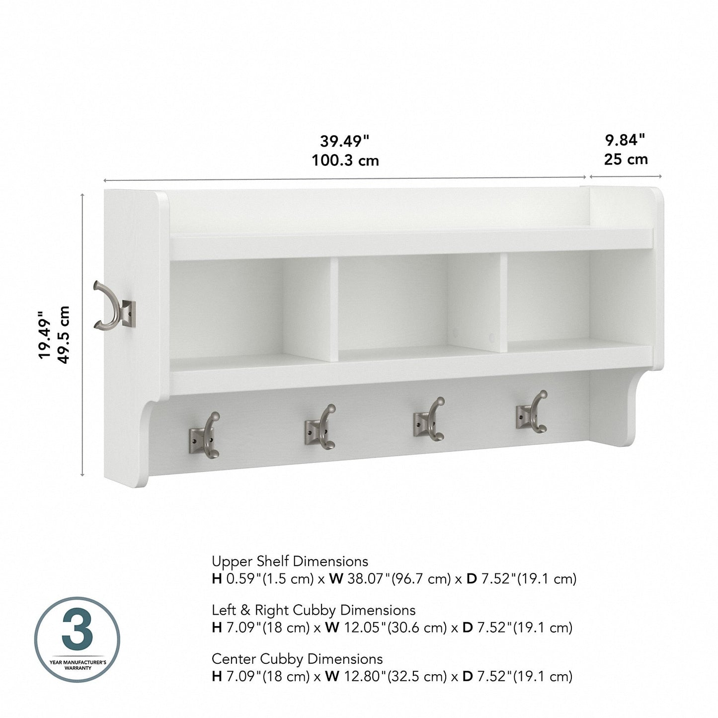 Porte-manteau mural Woodland 40 W avec étagère par Bush Furniture