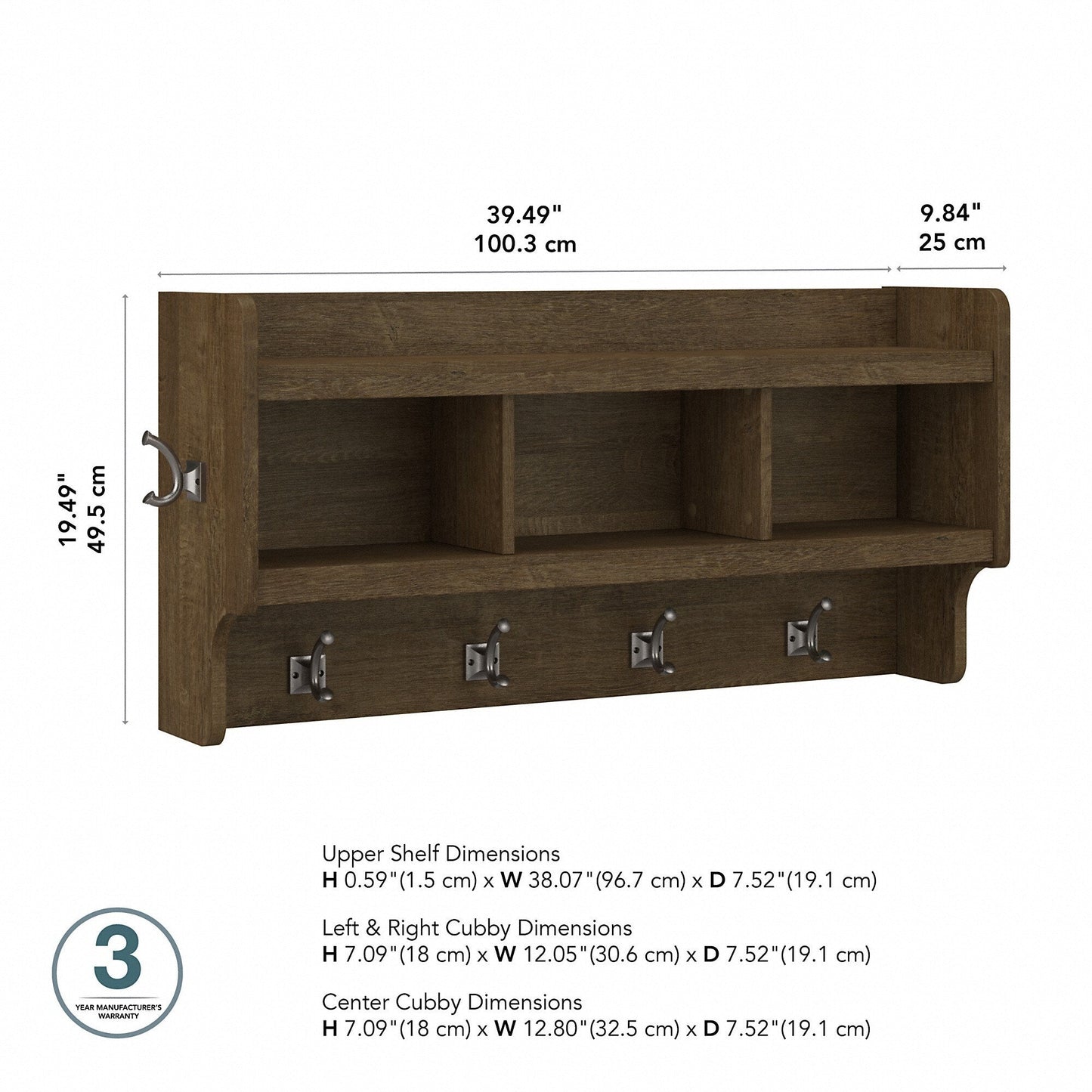 Porte-manteau mural Woodland 40 W avec étagère par Bush Furniture