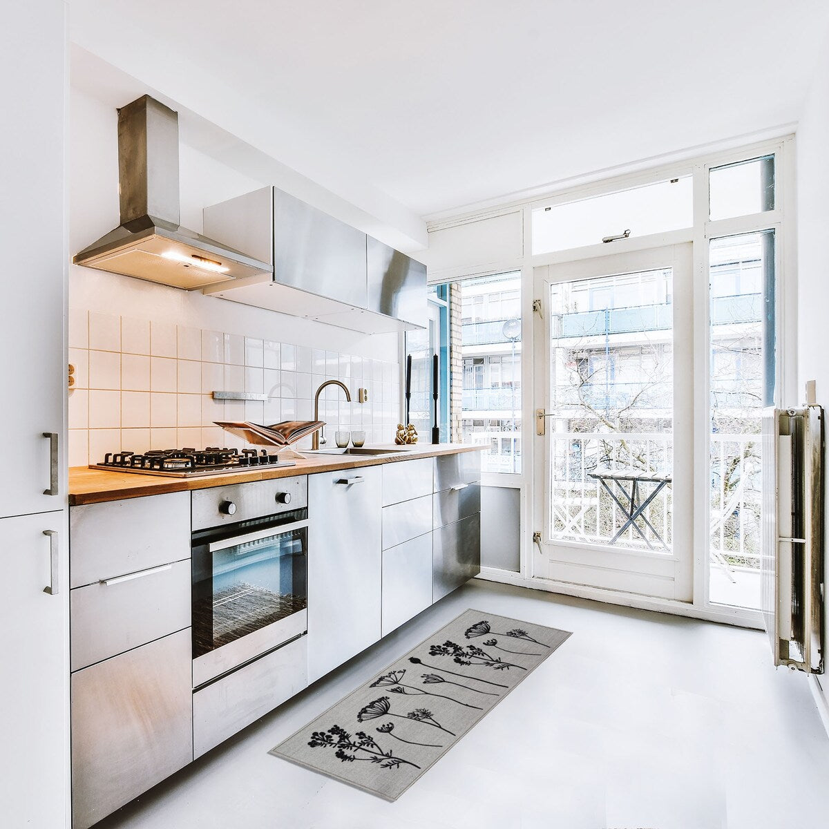 Tapis de cuisine ou de couloir effet laine à motifs de fleurs sauvages