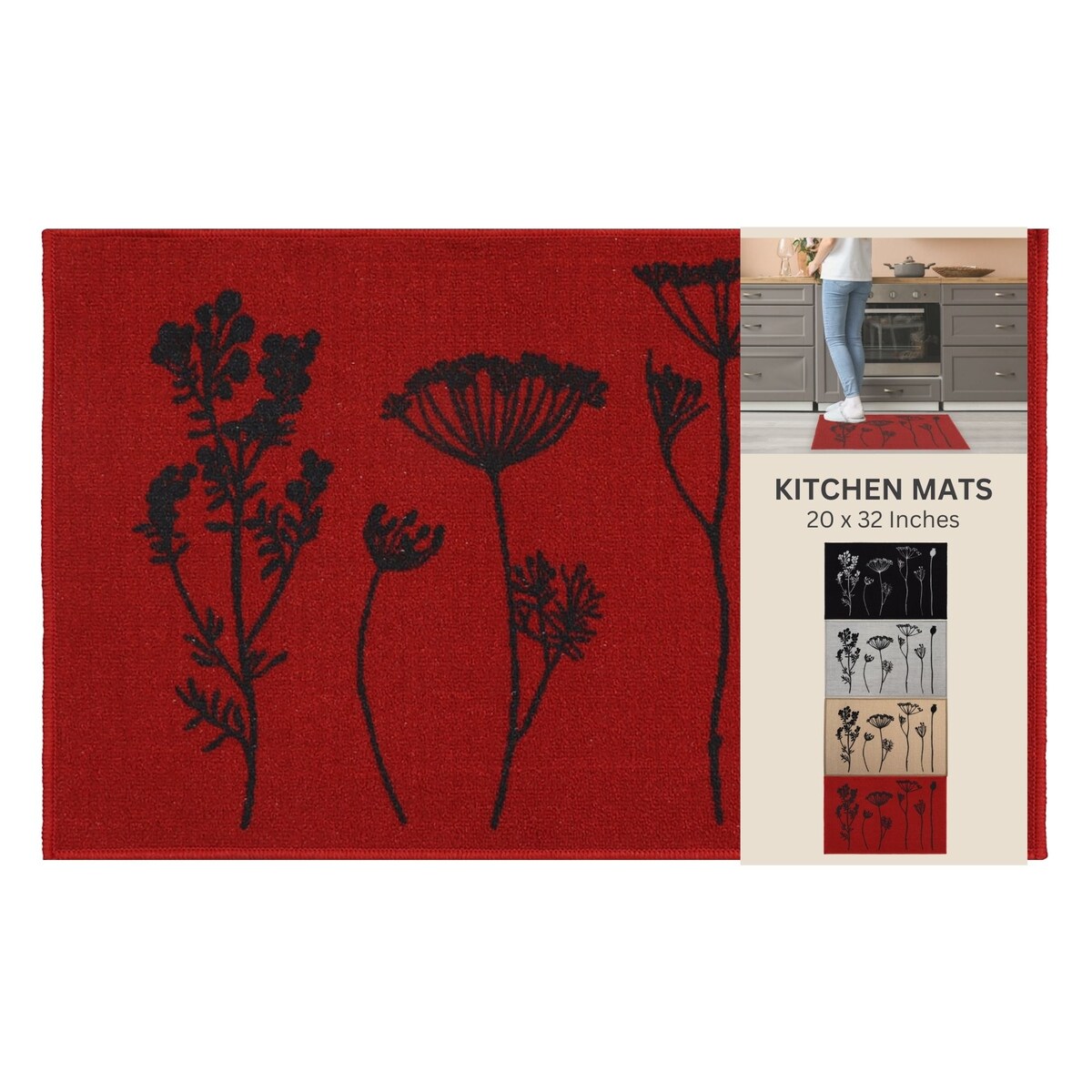 Tapis de cuisine ou de couloir effet laine à motifs de fleurs sauvages