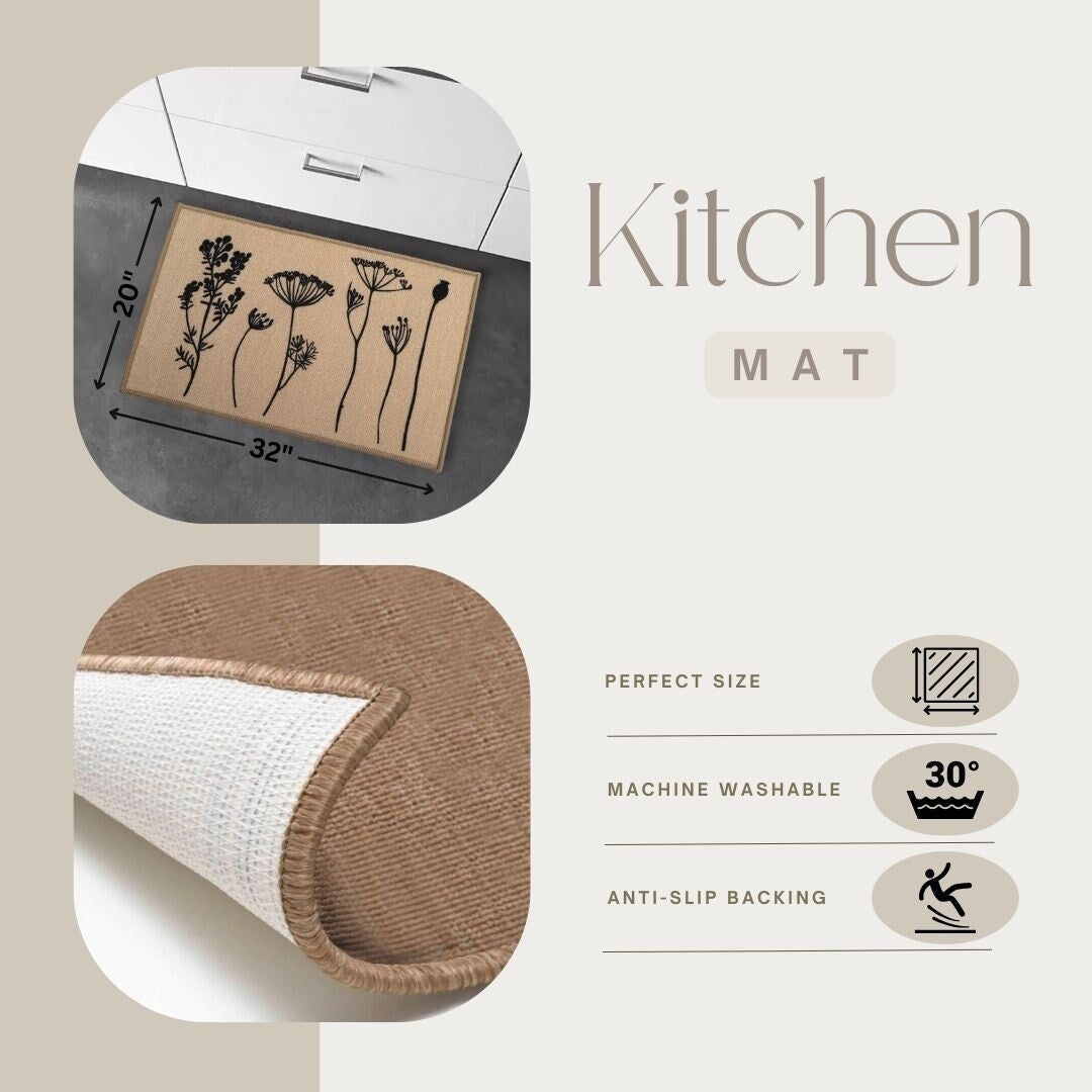 Tapis de cuisine ou de couloir effet laine à motifs de fleurs sauvages
