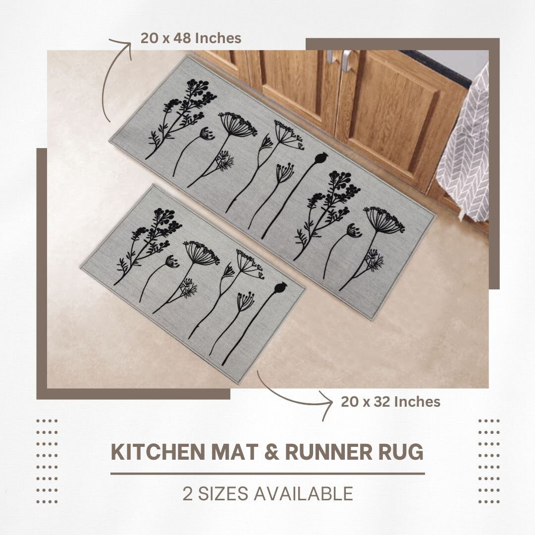 Tapis de cuisine ou de couloir effet laine à motifs de fleurs sauvages