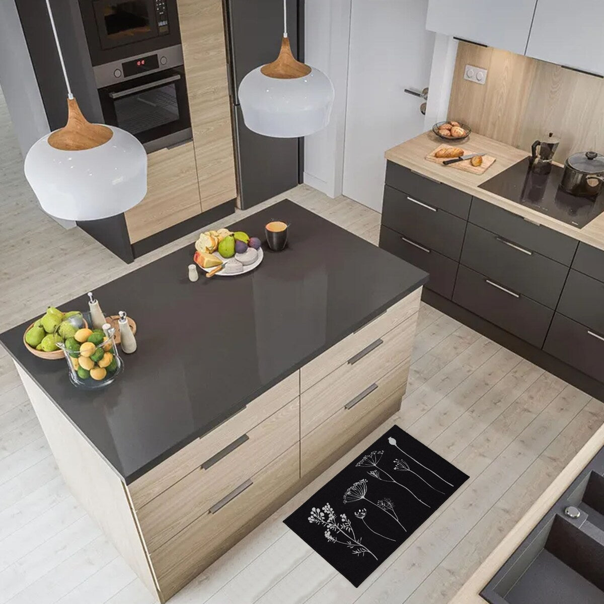Tapis de cuisine ou de couloir effet laine à motifs de fleurs sauvages