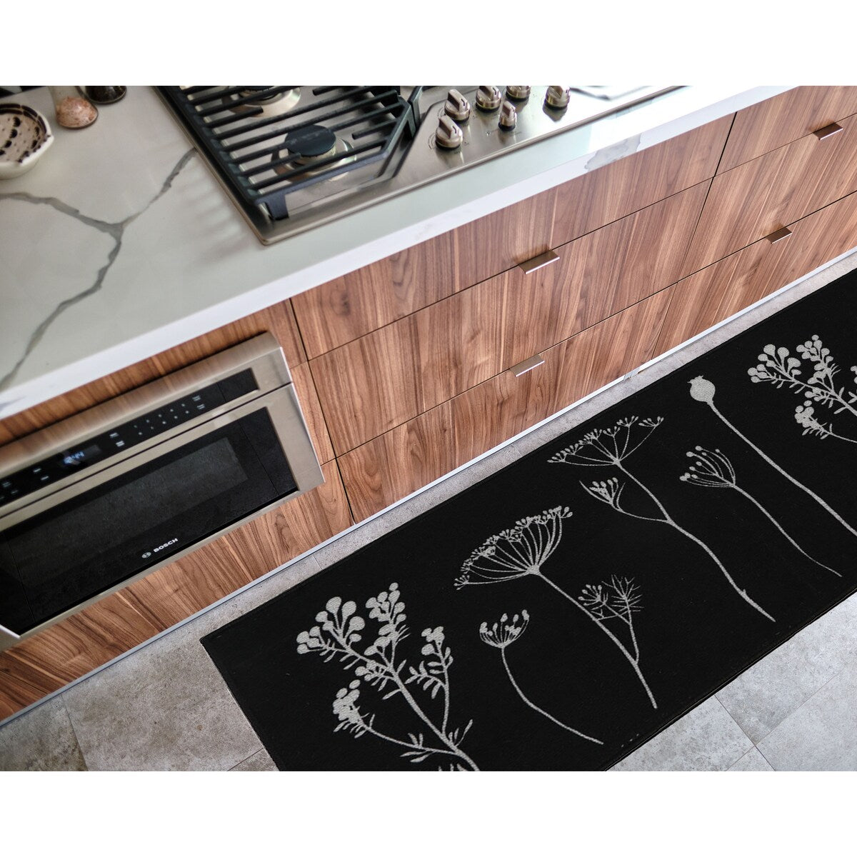 Tapis de cuisine ou de couloir effet laine à motifs de fleurs sauvages