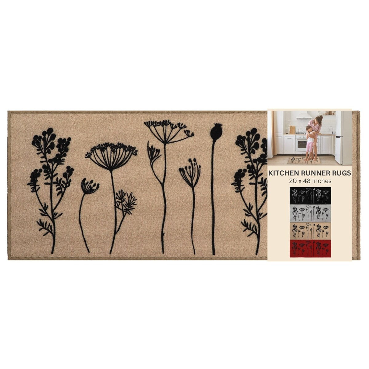 Tapis de cuisine ou de couloir effet laine à motifs de fleurs sauvages