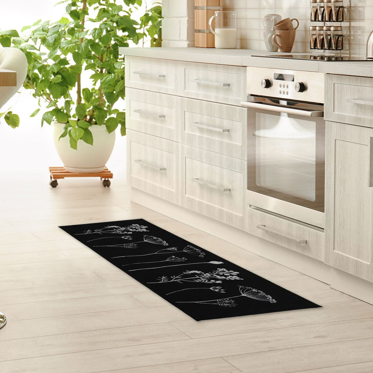 Tapis de cuisine ou de couloir effet laine à motifs de fleurs sauvages