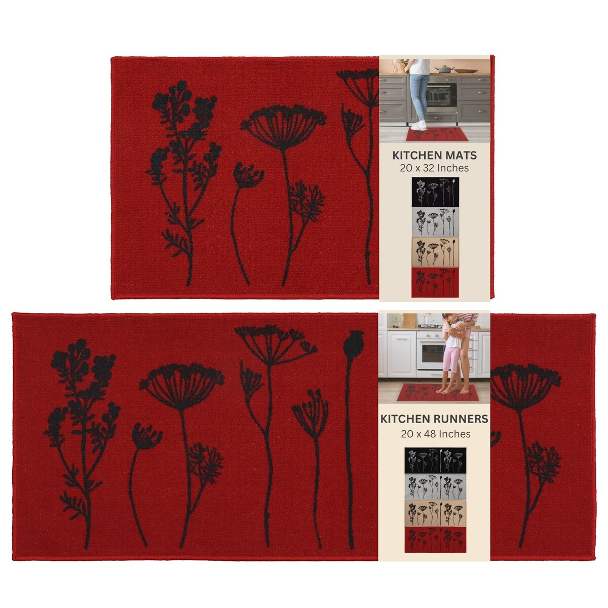 Tapis de cuisine ou de couloir effet laine à motifs de fleurs sauvages