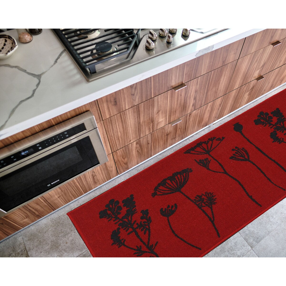 Tapis de cuisine ou de couloir effet laine à motifs de fleurs sauvages