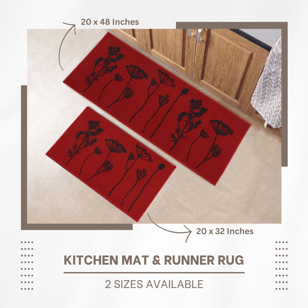 Tapis de cuisine ou de couloir effet laine à motifs de fleurs sauvages