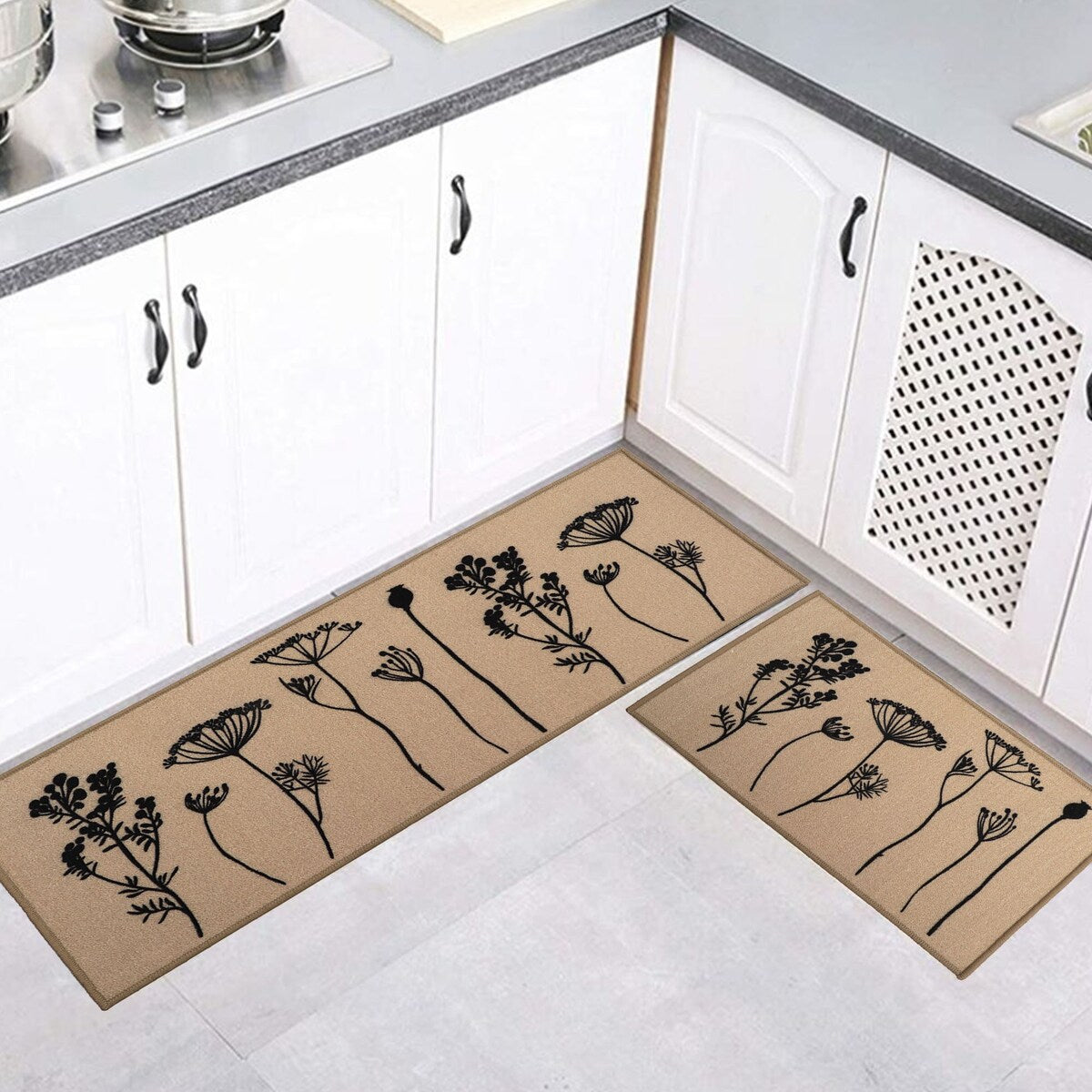 Tapis de cuisine ou de couloir effet laine à motifs de fleurs sauvages