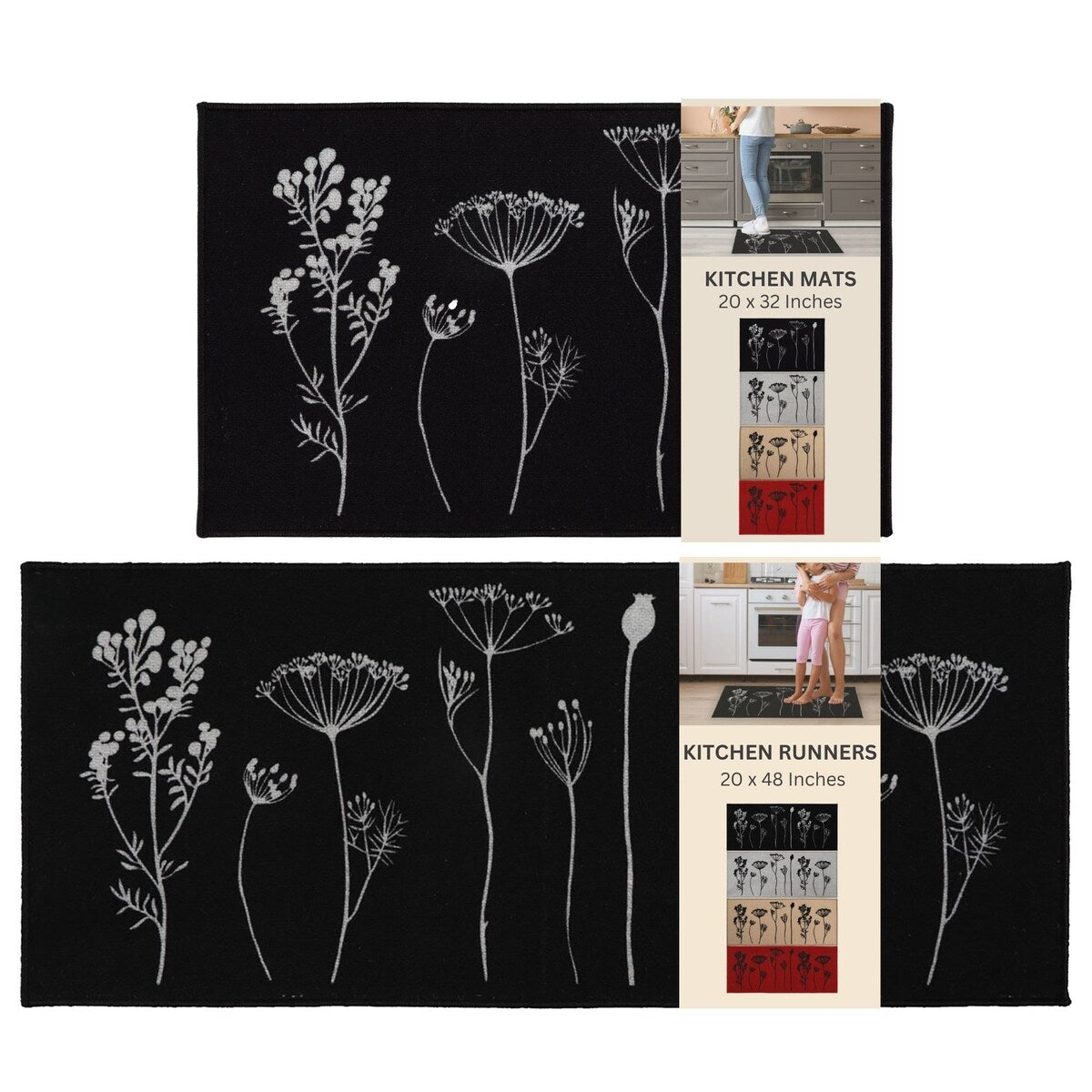Tapis de cuisine ou de couloir effet laine à motifs de fleurs sauvages