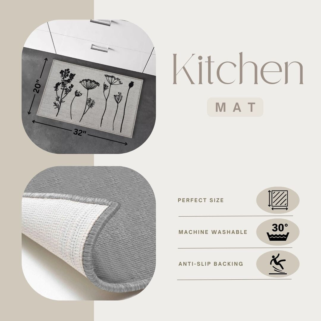 Tapis de cuisine ou de couloir effet laine à motifs de fleurs sauvages
