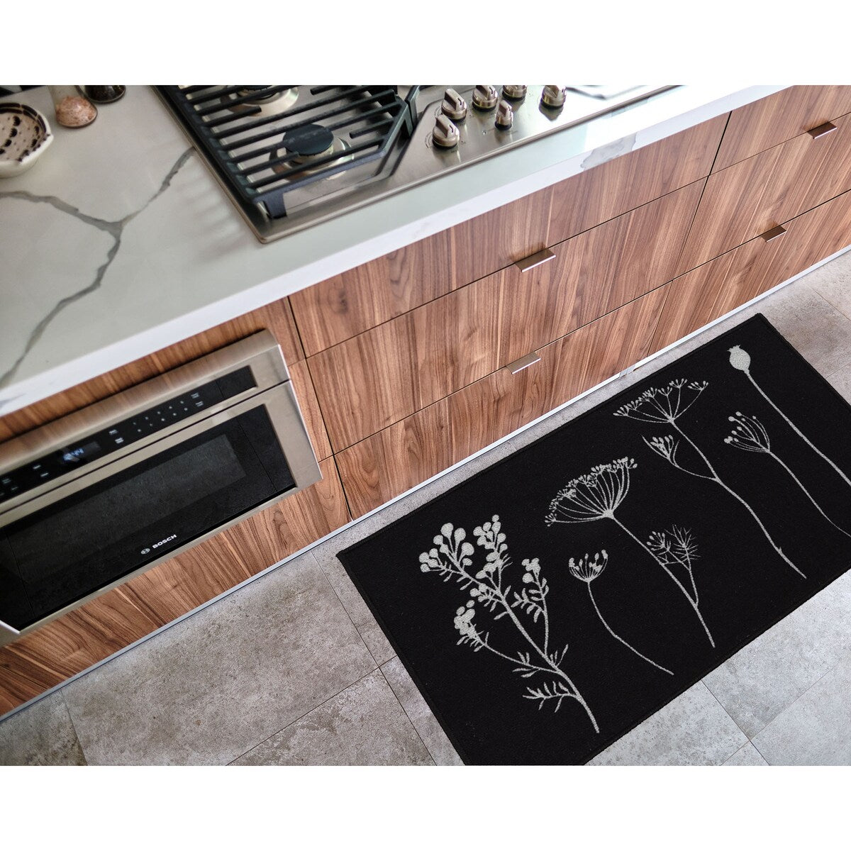 Tapis de cuisine ou de couloir effet laine à motifs de fleurs sauvages